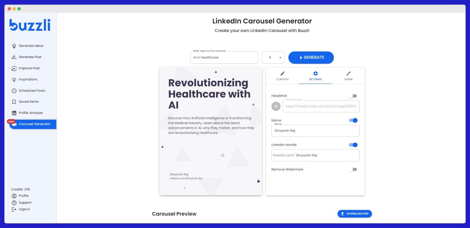 Generate Carousel for LinkedIn post in no time.